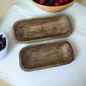 Long Luxury Rustic Natural Mango Wood Eco-Friendly Rectangular Hand-Carved Candle Bowl <b>Holder</b> for Home Decor Christmas Includes - Product Image 5