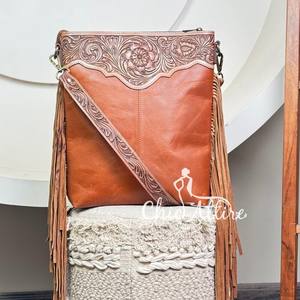 Bolso bandolera de cuero con flecos de estilo occidental bohemio para mujer, bolsos de diseño Floral de cuero genuino de gran capacidad - Product Image 1