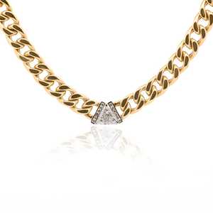 Integrated Cuban Chain 925 <b>Silver</b> <b>Choker</b> Necklace in Gold Plated 3 Carat Trillion Cut Moissanite Diamond Perfect Party Gift - Product Image 4