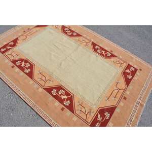 พรมขนสัตว์สีเบจสีส้มคลาสสิก5.2x7.6ฟุตวินเทจดีไซน์ตุรกีเย็บปะติดปะต่อกันสี่เหลี่ยมผืนผ้าลายสำหรับห้องนั่งเล่นห้องโถงใหม่ - Product Image 4