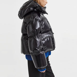 Veste matelassée à fermeture éclair brillante tendance pour femmes, veste matelassée d'hiver, manteau personnalisé, veste matelassée à capuche chaude d'automne pour femmes - Product Image 2