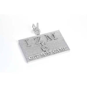 Pendentif unisexe personnalisé IZM 18,52 carats en moissanite taille brillant, argent sterling blanc plaqué or 18 carats, chaîne finition satinée 2 mm - Product Image 2