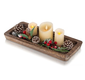 Portavelas de bandeja decorativa de madera, bandeja larga y estrecha de madera, decoración del hogar, pequeñas bandejas rústicas para centros de mesa para mesa de centro - Product Image 2
