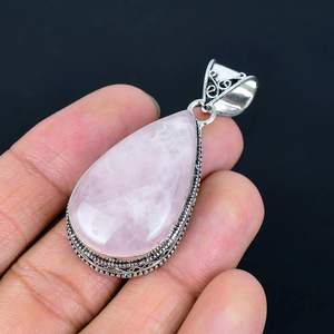 Pendentif classique en argent sterling 925 pour amoureux avec breloques en quartz rose pour anniversaire, unisexe, vente en gros - Product Image 3