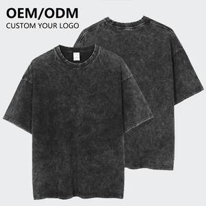 T-shirt pour homme personnalisé 100% coton délavé à l'acide surdimensionné Vintage Streetwear Style Hip Hop longue longueur tricoté avec impression de logo personnalisé - Product Image 3