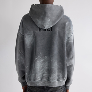 Sudadera con Capucha Personalizada para Hombre, Estilo Urbano, Lavado Ácido, Desgastada, de Poliéster/Algodón Grueso de 480 g/m², Color Sólido, Efecto Desgastado por el Sol, para Otoño - Product Image 4