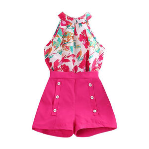 เซ็ต2ชิ้นเสื้อพิมพ์ลายคอกลมสีชมพูแขนสั้นและกระโปรงเด็กผู้หญิง - Product Image 1