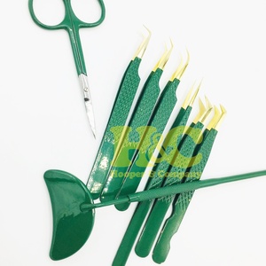Pinzas personalizadas pinzas de visón logotipo privado pinzas de extensión de pestañas de Oro Verde Juego de puntas de fibra de acero inoxidable sostenible - Product Image 5