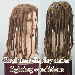 Perruque longue synthétique noire style dreadlocks afro bouclées, pour hommes, tressage au crochet, raie au milieu, usage quotidien ou cosplay, densité 250% - Product Image 5