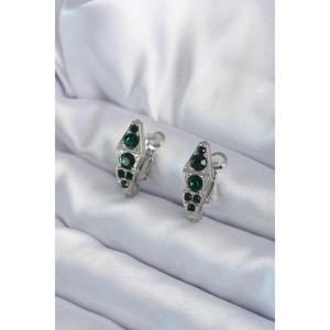 Orecchini da donna modello serpente lavorato in pietra cristallo verde Color argento 316L-TJ-BKP8066
