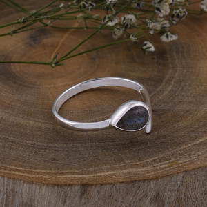 Anillo de Plata de Ley 925, anillo de piedras preciosas de labradorita, anillo de moda Chapado en plata con corte de pera para boda, regalo, fiesta para Unisex - Product Image 2