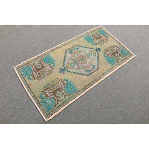 Alfombra Vintage de 1.6x3.1 pies, Alfombra Turca Pequeña, Alfombra Oriental Azul de Lana - Product Image 4