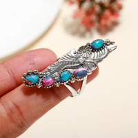 Bague Antique en Argent Sterling Massif 925 Faite à la Main avec Pierre Précieuse Turquoise Oyster Rose Taille Ovale Sertie à Griffes Élégante Certifiée