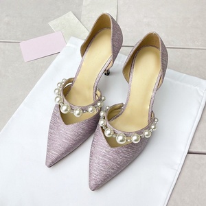 Zapatos de tacón alto con correa de perlas a la moda para mujer, sandalias de tacón de aguja, zapatos planos con punta en pico, novedad de verano. - Product Image 5
