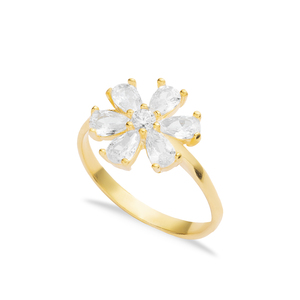 Blanc CZ Pierre Fleur Conception Cluster Anneau En Gros Fabriqué À La Main En Argent Sterling 925 Pour Femme Bijoux - Product Image 1