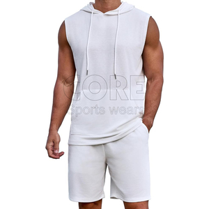 2025 conjuntos cortos de chándal para hombre, conjunto de 2 piezas de verano de color liso, conjunto informal sin mangas con capucha y pantalones cortos - Product Image 4