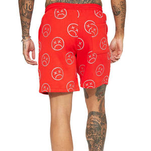 กางเกงขาสั้นซับเหงื่อของผู้ชายสีแดงแบบกำหนดเองมา2023เอวมีเชือกรูดและกระเป๋าด้านข้างพิมพ์ลายหน้าจอสีทึบสไตล์ลำลอง - Product Image 5
