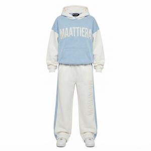 Conjunto Deportivo Ma-Attiera para Mujer, Sudadera con Bloques de Color, Estampado de Letras en Blanco y Azul, Corte Holgado Informal, Dos Piezas - Product Image 3