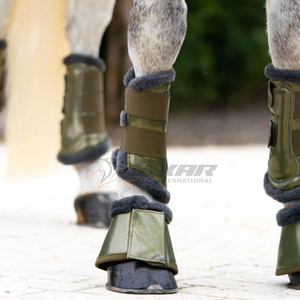 PU leather horse <b>bell</b> boots waterproof and durable for daily riding training or show with customizable teddy polyester lining - Product Image 6