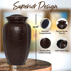 Urna marrón para cenizas Urnas de cremación grandes para adultos masculinos y femeninos para cenizas humanas Urnas metálicas para adultos Honor a su tamaño personalizado - Product Image 3