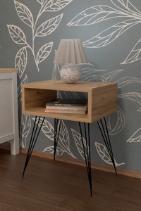 Mesita de Noche Moderna Contemporánea con Estantes, Panel de Estante Abierto, Superficie de Madera Ecológica y Duradera, Tablero de Aglomerado y Metal, Muebles de Dormitorio - Product Image 2