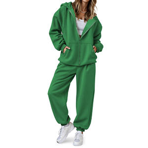 Conjunto de 2 piezas de lana en blanco de fabricante, ropa de calle, chándales acampanados holgados, chándales personalizados, sudaderas con capucha, pantalones de chándal, conjuntos para correr para mujer - Product Image 1