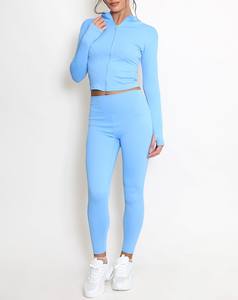 ชุดออกกำลังกายแขนยาวมีซิปด้านหน้าสำหรับผู้หญิงชุดออกกำลังกาย2ชิ้นเสื้อแจ็คเก็ตแขนยาวและกางเกงโยคะ - Product Image 3