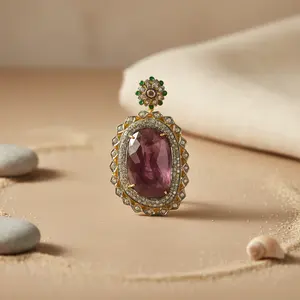 Collier pendentif de luxe en or 14K et 18K pour femmes, plaqué rhodium avec saphir, diamant, zircon, perle, forme géométrique, design tendance - Product Image 1