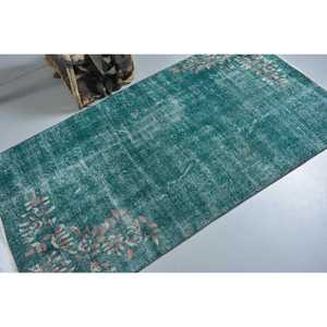 พรมวินเทจตุรกี ขนาด 3.4x6.5 ฟุต (104x198 ซม.) สีเขียวชมพูขอบลาย - Product Image 2