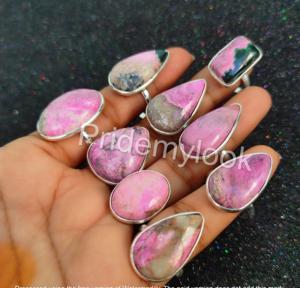 Bagues en laiton plaqué argent et calcite cobalt, faites à la main, style bohème, pour mariage et fiançailles, bijoux écologiques, mode féminine, vente en gros - Product Image 3