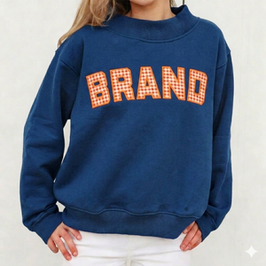 Women's Navy Blue Oversized Mock Neck Brand Gingham Graphic Sweatshirt <b>Drop</b> Shoulder Long Sleeve Casual Fleece Pullover Loose - Product Image 1