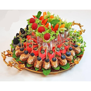 Deluxe Quality Gold Metal Round Chocolate Tray Hotel Table <b>Top</b> Chocolate Sweets Serving Tray Handcrafted For Special Occasions - Product Image 6