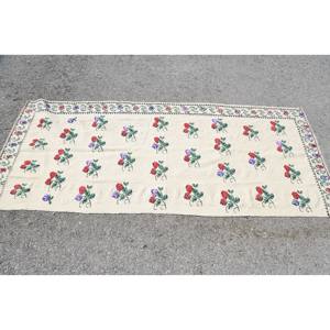 Vintage <b>Traditional</b> 3 X 7 ft Beige Red Floral Wool <b>Rug</b> Large Area Rectangle Patchwork Abstract Design 10mm Latex for Hallway Use - Product Image 3