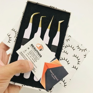 Pinzas profesionales de Extensión de pestañas de acero inoxidable con agarre de diamante de alta calidad, fibra puntiaguda de oro blanco sostenible al por mayor - Product Image 2