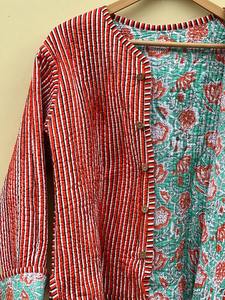 Indian Handmade Cotton <b>Jacket</b> Winter Wear Quilted Coat Reversible Stripe Piping <b>Jacket</b> <b>Women</b> Wear Indian Quilt Coat <b>Wedding</b> Gift - Product Image 5