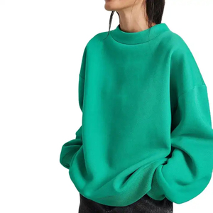 Women's Custom Color Block Soft Cotton Fleece Boxy Pullover Puff Print Mock Neck Sweatshirt Customised Logo - Product Image 1