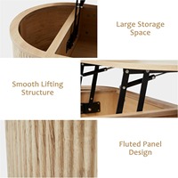 Table basse relevable ovale en chêne naturel rainuré, design japonais moderne, extensible, pour salon – Meuble de salon dissimulé – Ventes flash