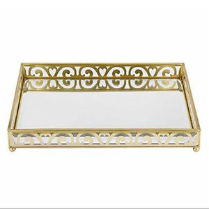 Bandejas para servir comida con espejo de cristal rectangular elegante bandeja de Metal dorado hecha a mano - Product Image 2