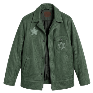 Men Sheriff Style Long Faux <b>Suede</b> Safari <b>Jacket</b> Western Vintage Dyed Stand Casual Fashion Slim Fit Winter Coat Waterproof Front - Product Image 3