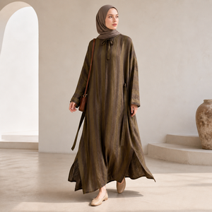Custom Striped Abaya <strong>Maxi</strong> <strong>Dress</strong> | Lightweight <strong>Linen</strong> Blend Loose Fit Modest Wear Manufacturer for EU Brands - Product Image 1