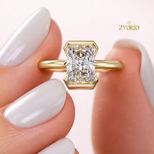 Anillo de Compromiso Minimalista de Lujo con Corte Radiante, Oro de 18K, Diamante Cultivado en Laboratorio para Mujer - Product Image 3