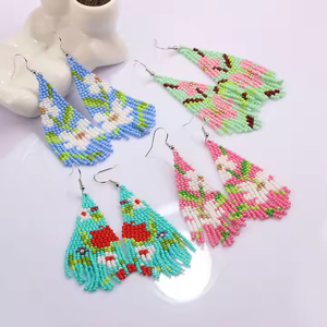 Bohème fleurs perles de rocaille boucles d'oreilles tissage à la main gland pendentif boucles d'oreilles pour femmes bijoux en gros - Product Image 5