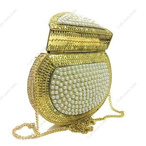 Luxury Pearl Beaded Evening Clutch <b>Bag</b> for Women <b>Gold</b> Metal Frame Designer Party Handbag with Chain Strap gift her - Product Image 4