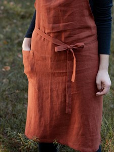 Delantal de babero de lino oxidado Unisex tradicional hecho a mano, Kit de cocina largo elegante para mujeres y hombres, ropa de cocina - Product Image 5