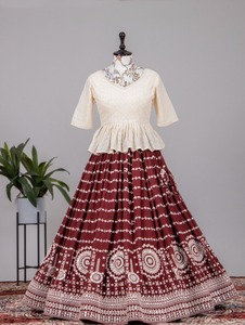 Nouveau design 2023 belle Georgette cousu Lehenga Choli avec miroir en papier et broderie de fil pour femmes fournisseur - Product Image 5