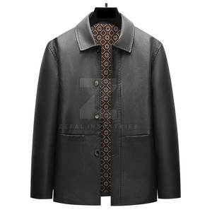 Veste en cuir d'hiver décontractée pour homme avec col montant et logo frontal, haute qualité, imperméable, coupe-vent, prix - Product Image 1