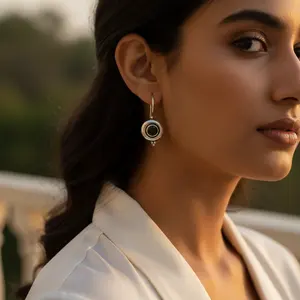 Boucles d'oreilles pendantes en argent 925 avec quartz fumé pour femmes, produit cadeau tendance - Product Image 1