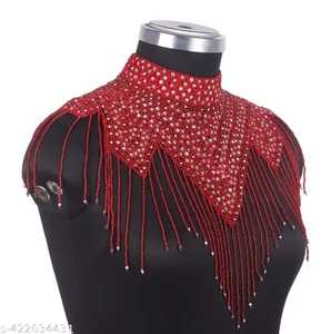 Élégante robe de soirée en mousseline sans manches Cape perlée Tassel Luxueux Accent Paillettes Perles Broderie Motif à motifs - Product Image 6