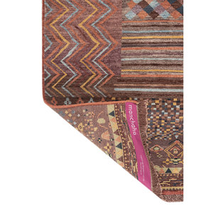 Alfombra Manchaha de Lana y Seda Anudada a Mano, Roja y Naranja con Patrón Geométrico para Decoración de Sala de Estar, Nueva Alfombra de 9x12 Lub-128 - Product Image 5