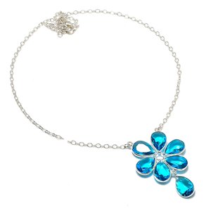 Collar Chapado en plata 925 con forma de pera de Topacio azul para mujer, collar de cadena de aniversario, collar de dama de honor, regalos para ella - Product Image 5